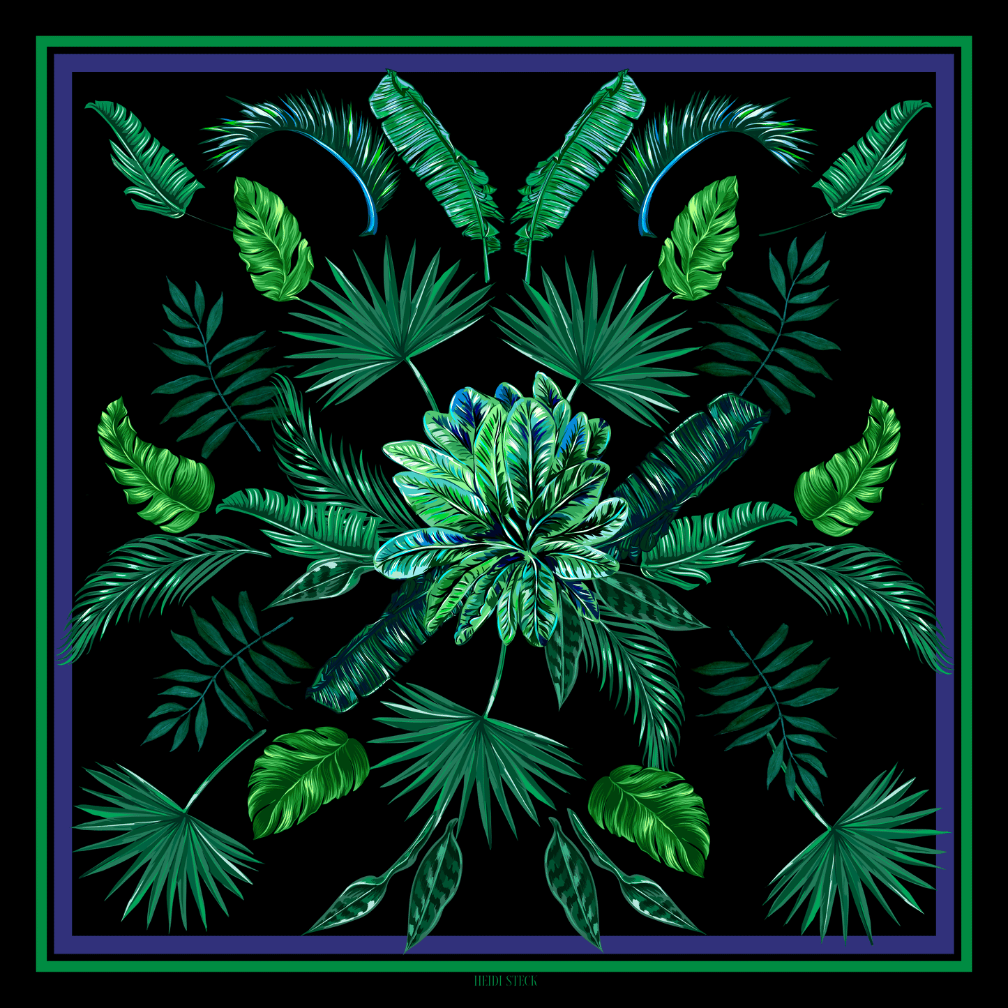 Scarf Silk - Palm Black