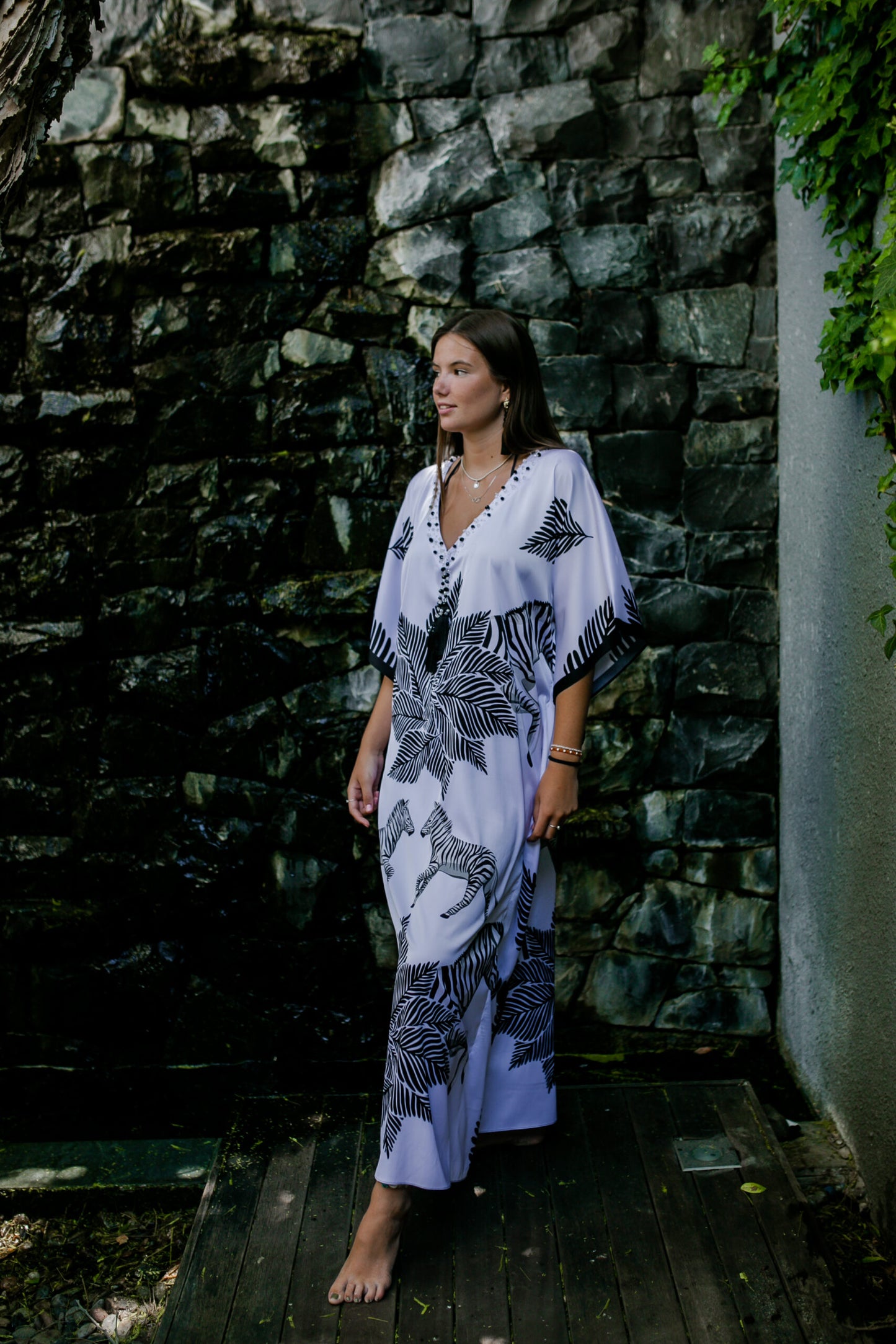 Kaftan Satin - Zebra in white