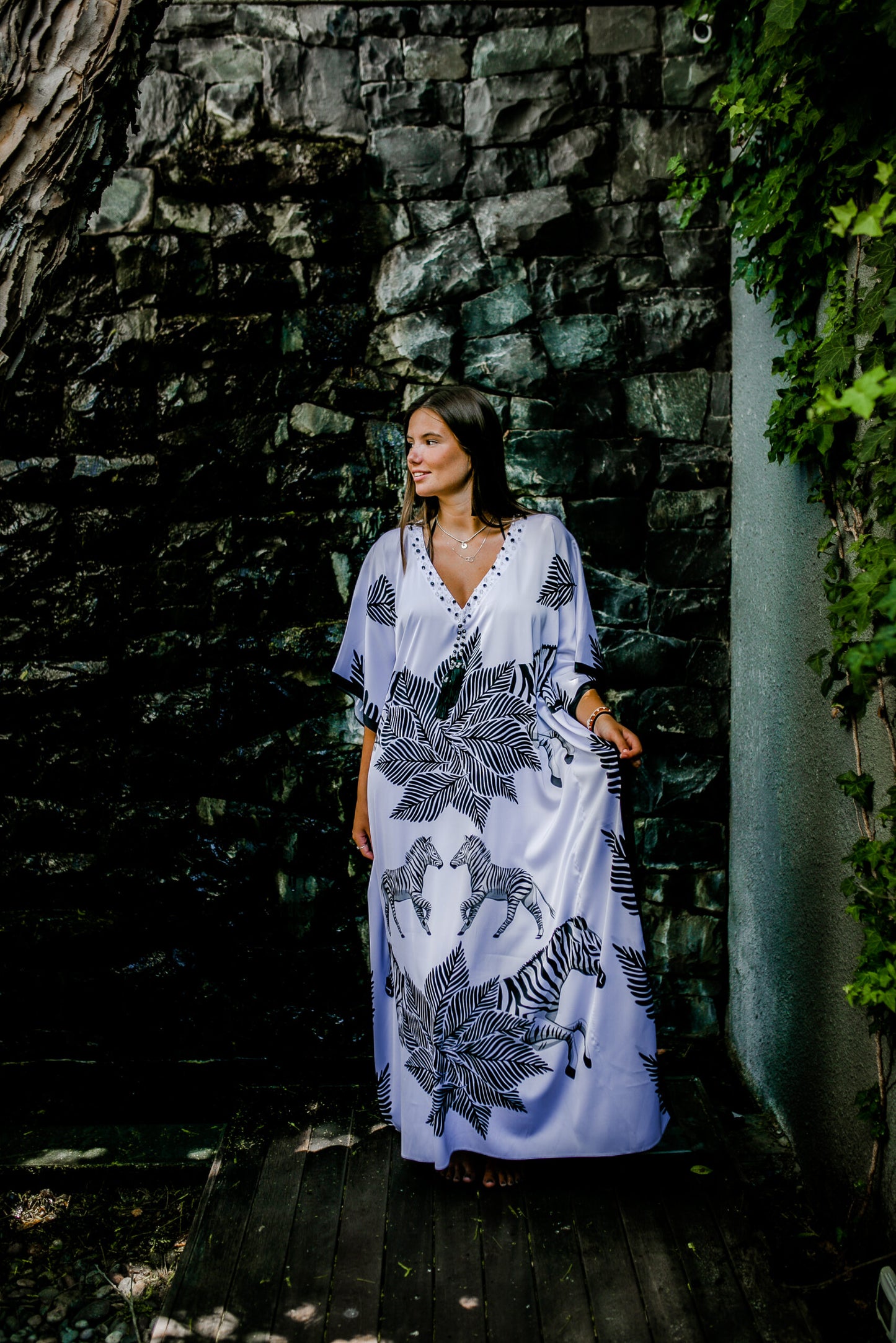 Kaftan Satin - Zebra in white