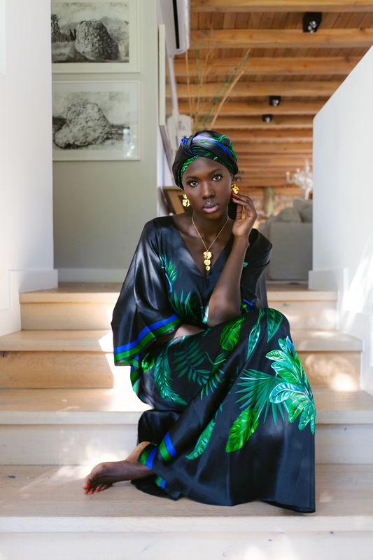 Kaftan Silk - Black Palm