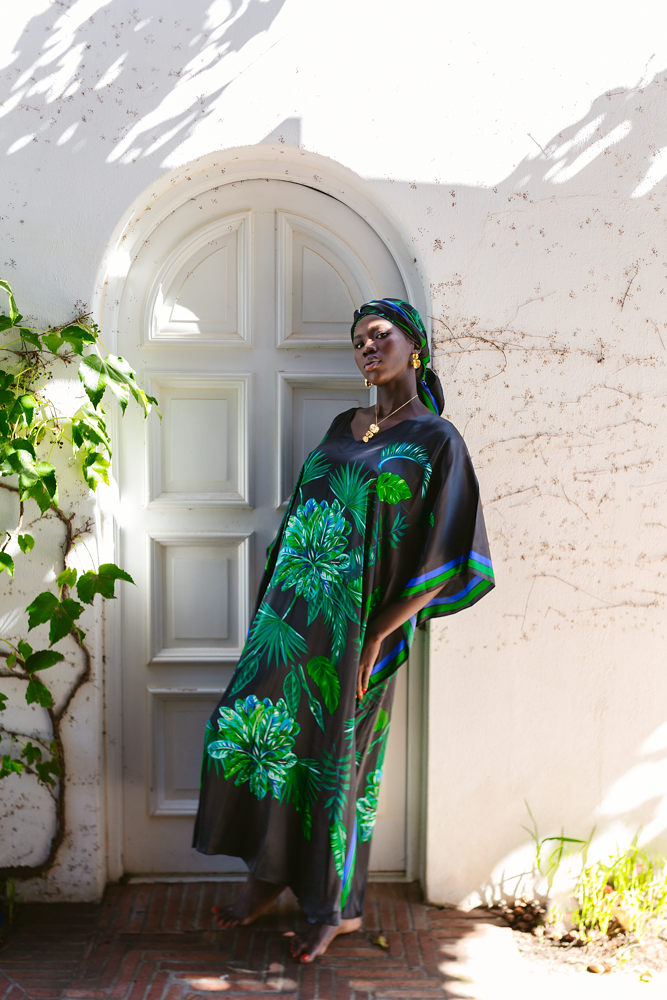 Kaftan Silk - Black Palm