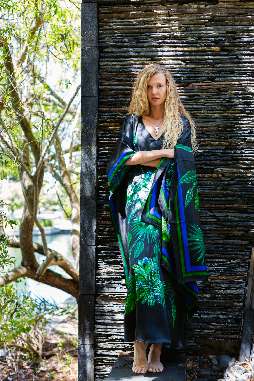 Scarf Silk - Palm Black