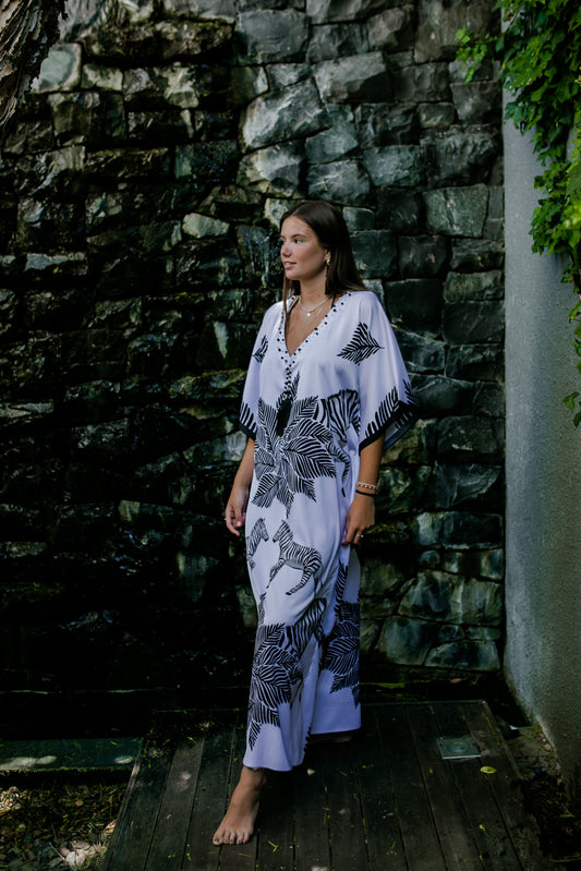 Kaftan Satin - Zebra in white
