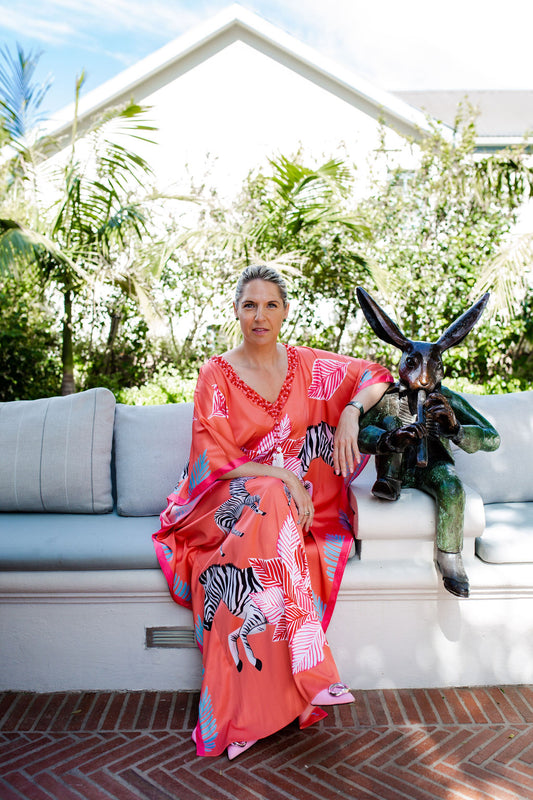 Kaftan Satin - Zebra in Coral