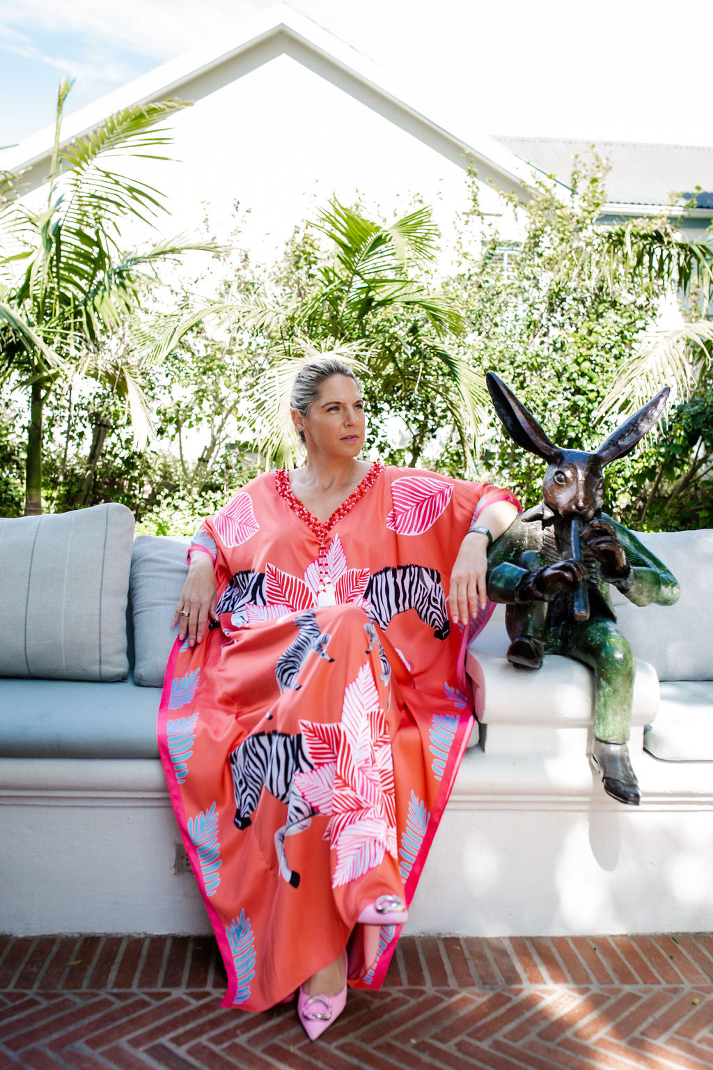 Kaftan Satin - Zebra in Coral