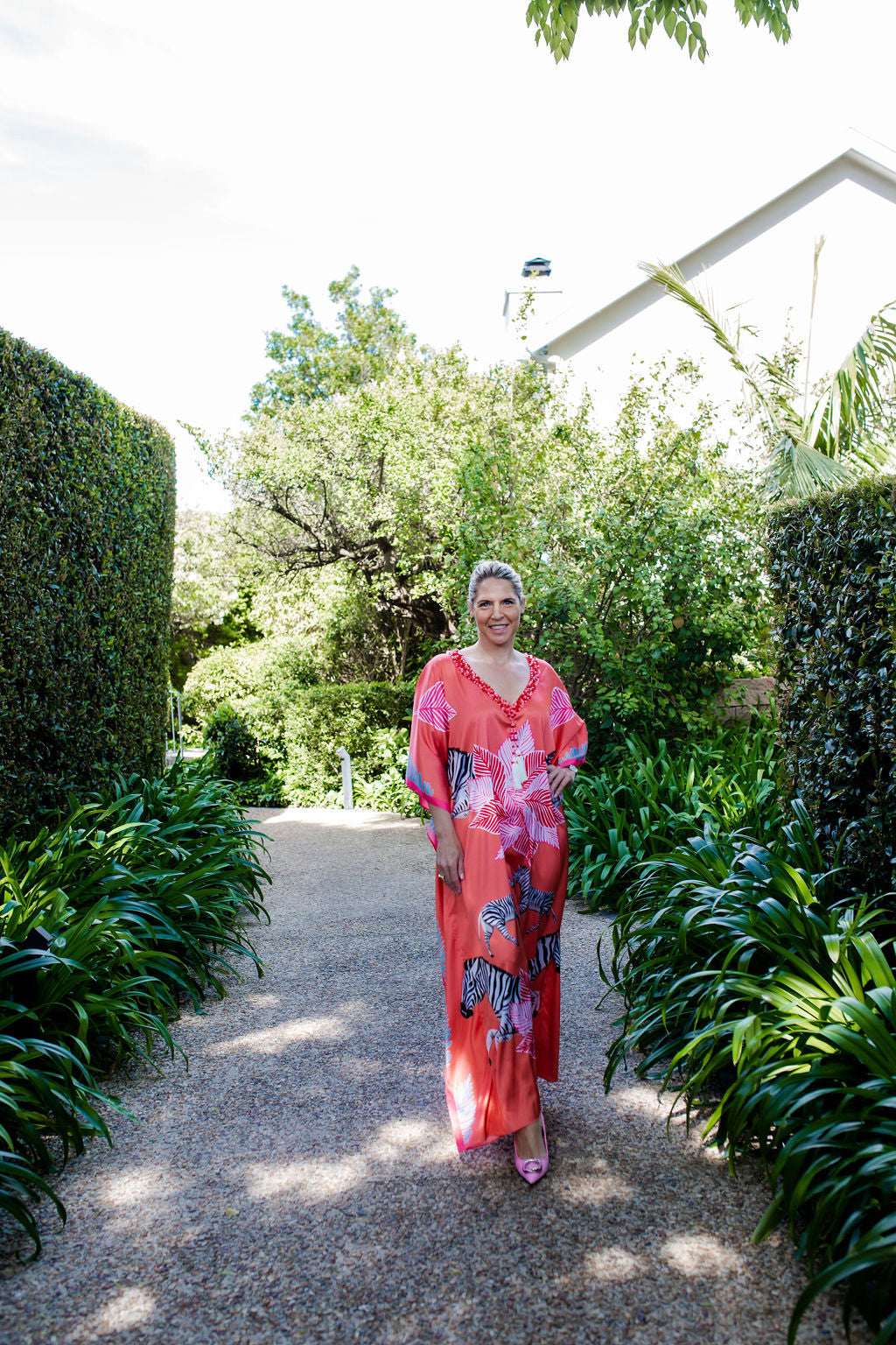 Kaftan Satin - Zebra in Coral